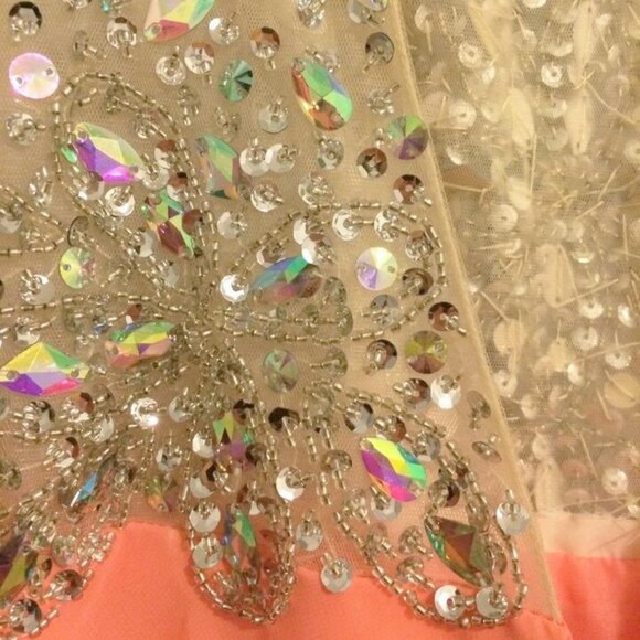 Peach Orange Gemstone Sequin Maxi Prom or Evening Dress - Picture 8 of 9